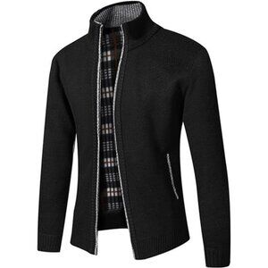 Men's Shawl Collar Cardigans Slim Fit Button Cable‎ Knit Black Sweater Pockets